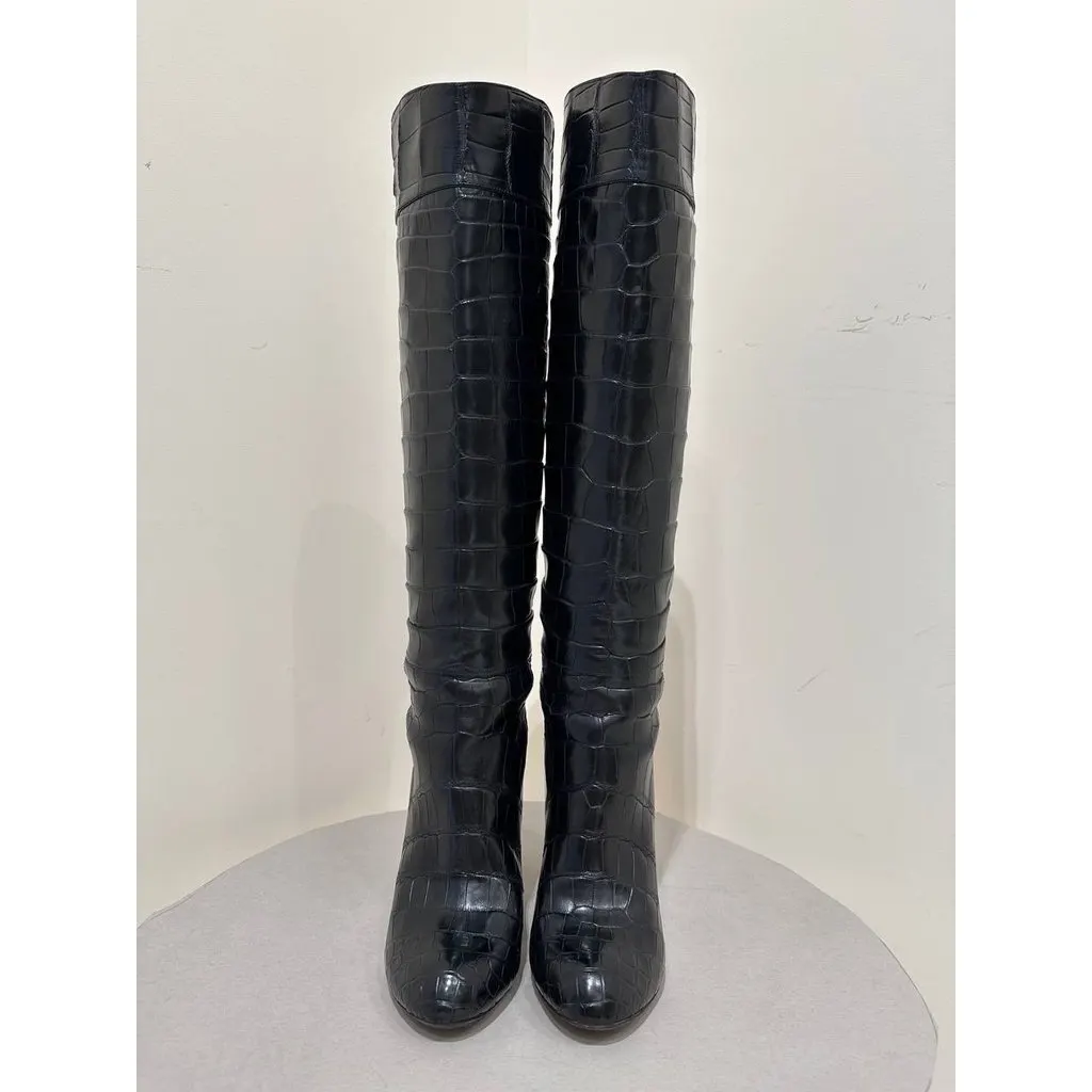 Brioni Black Leather Knee-High Boots Sz.39 Pre-owned Black Leather Good - Model View