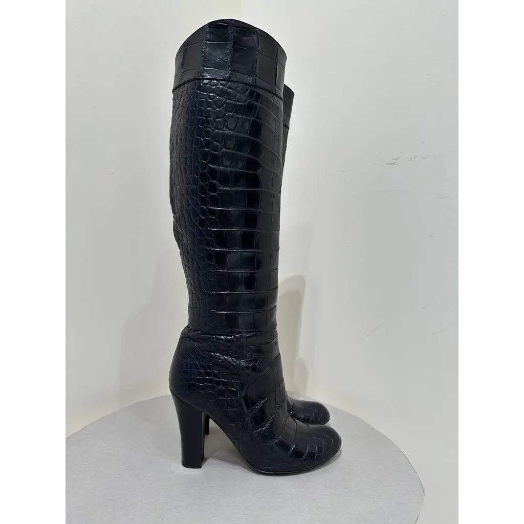 Brioni Black Leather Knee-High Boots Sz.39 Pre-owned Black Leather Good - Box View