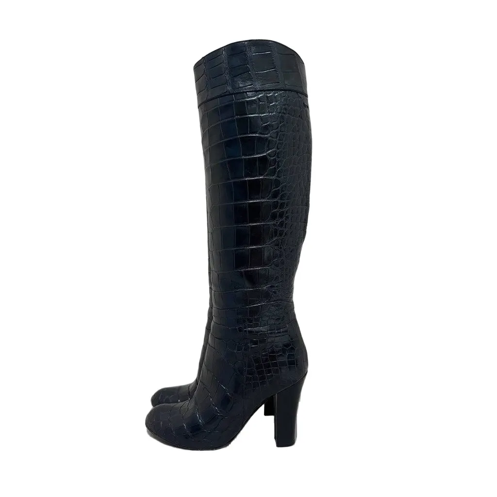 Brioni Black Leather Knee-High Boots Sz.39 Pre-owned Black Leather Good - Front View