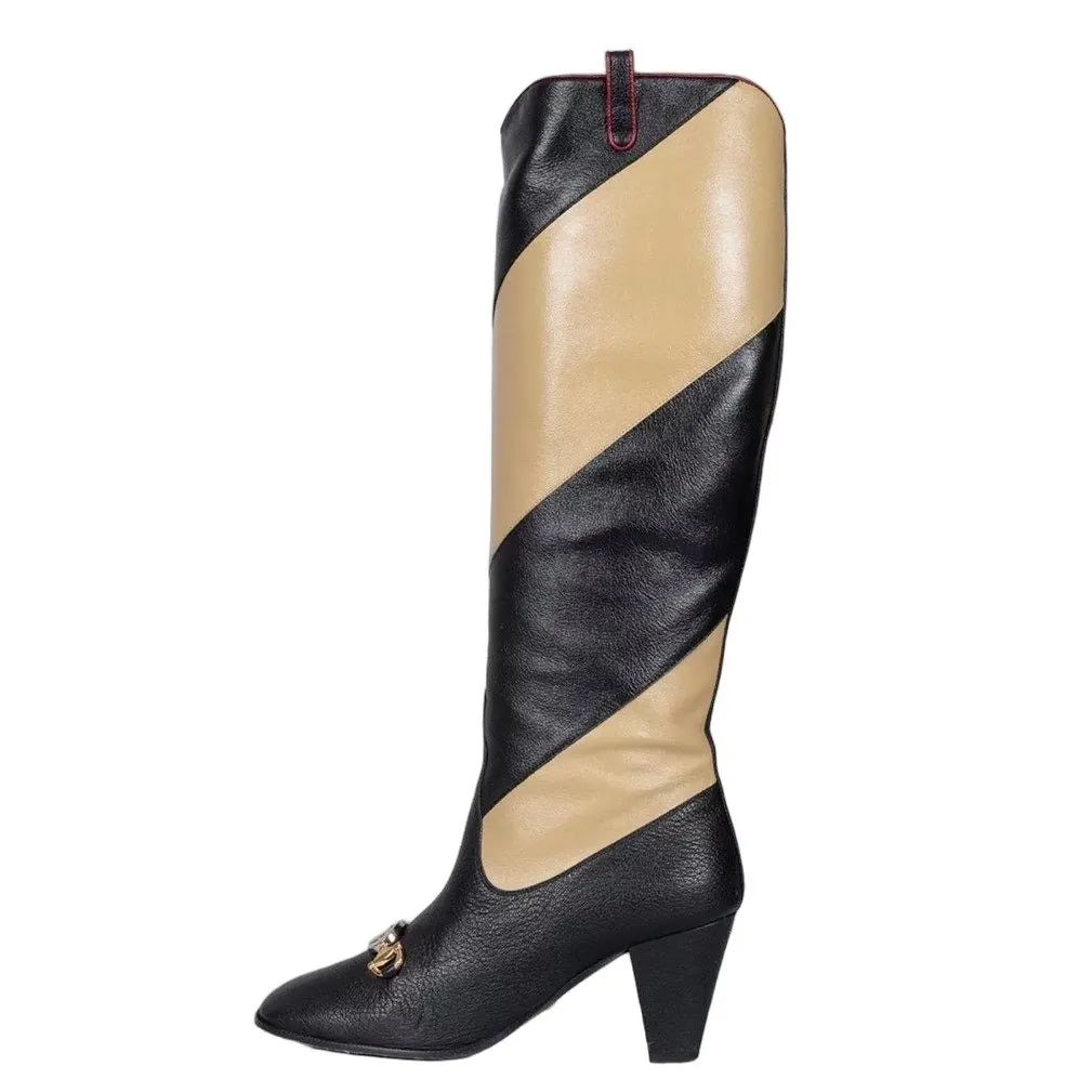 Gucci Multicolor Striped Leather Wedge Boots Sz.38 Pre-owned