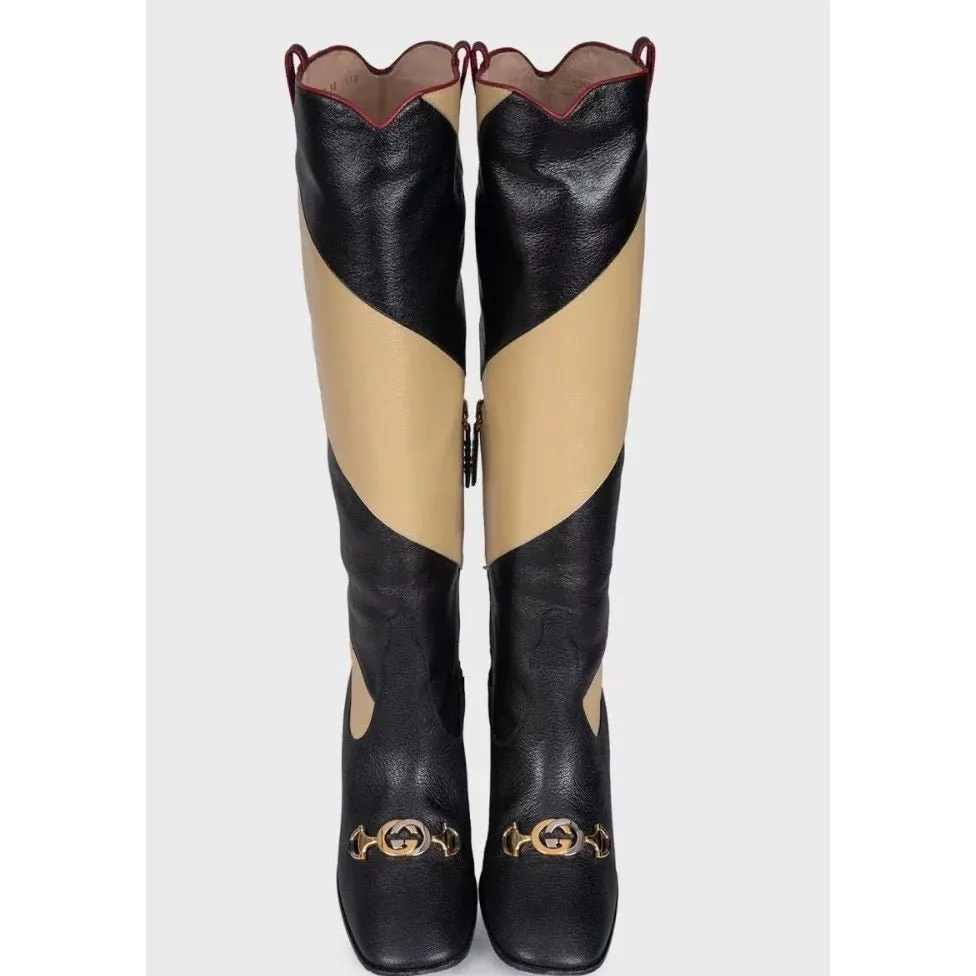 Gucci Multicolor Striped Leather Wedge Boots Sz.38 Pre-owned Gold Leather Good - Back View