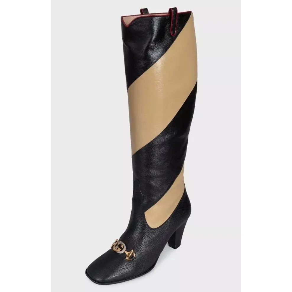 Gucci Multicolor Striped Leather Wedge Boots Sz.38 Pre-owned Gold Leather Good - Inside View