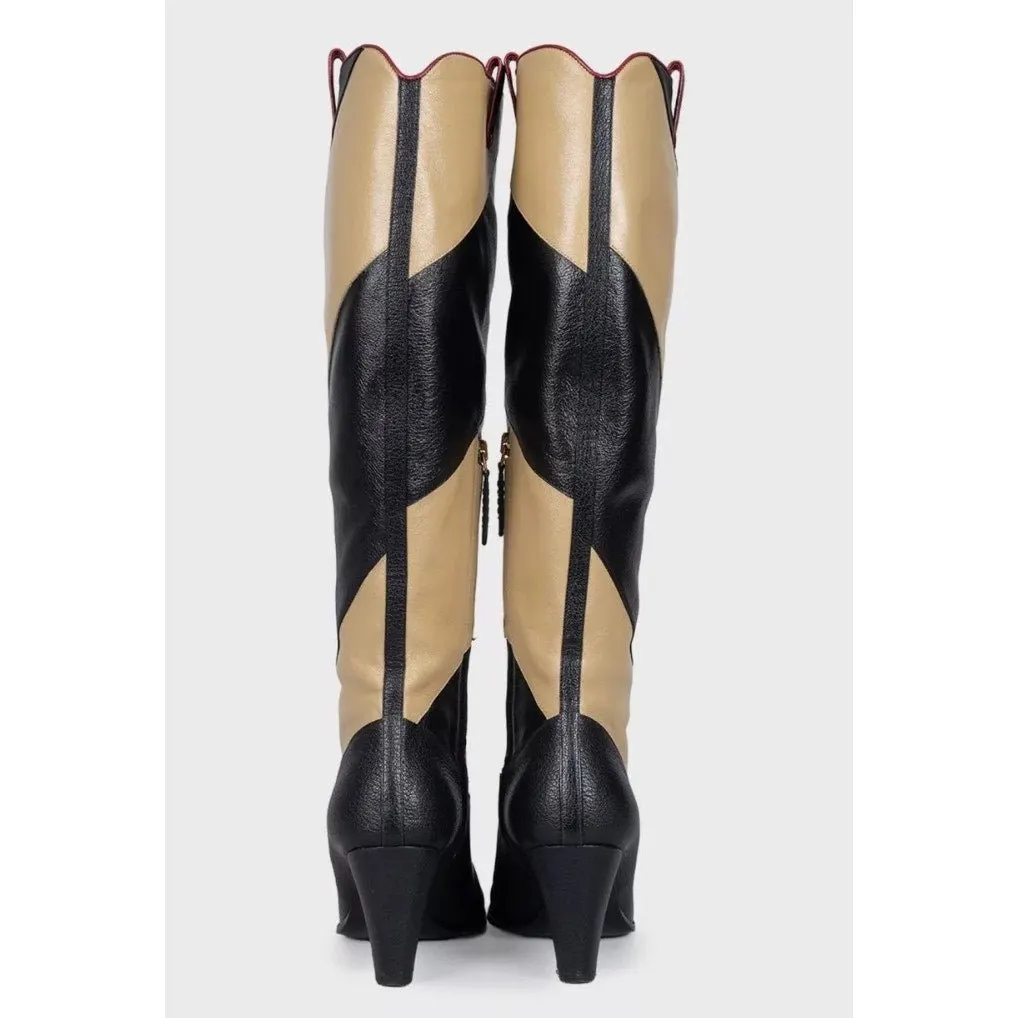 Gucci Multicolor Striped Leather Wedge Boots Sz.38 Pre-owned Gold Leather Good - Model View