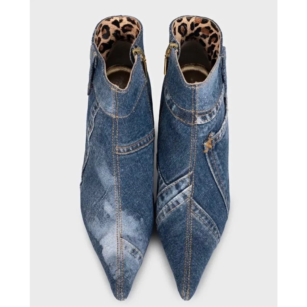 Dolce & Gabbana Denim Animal Print Ankle Boots Sz. 38.5 Pre-owned Blue Denim Good - Back View
