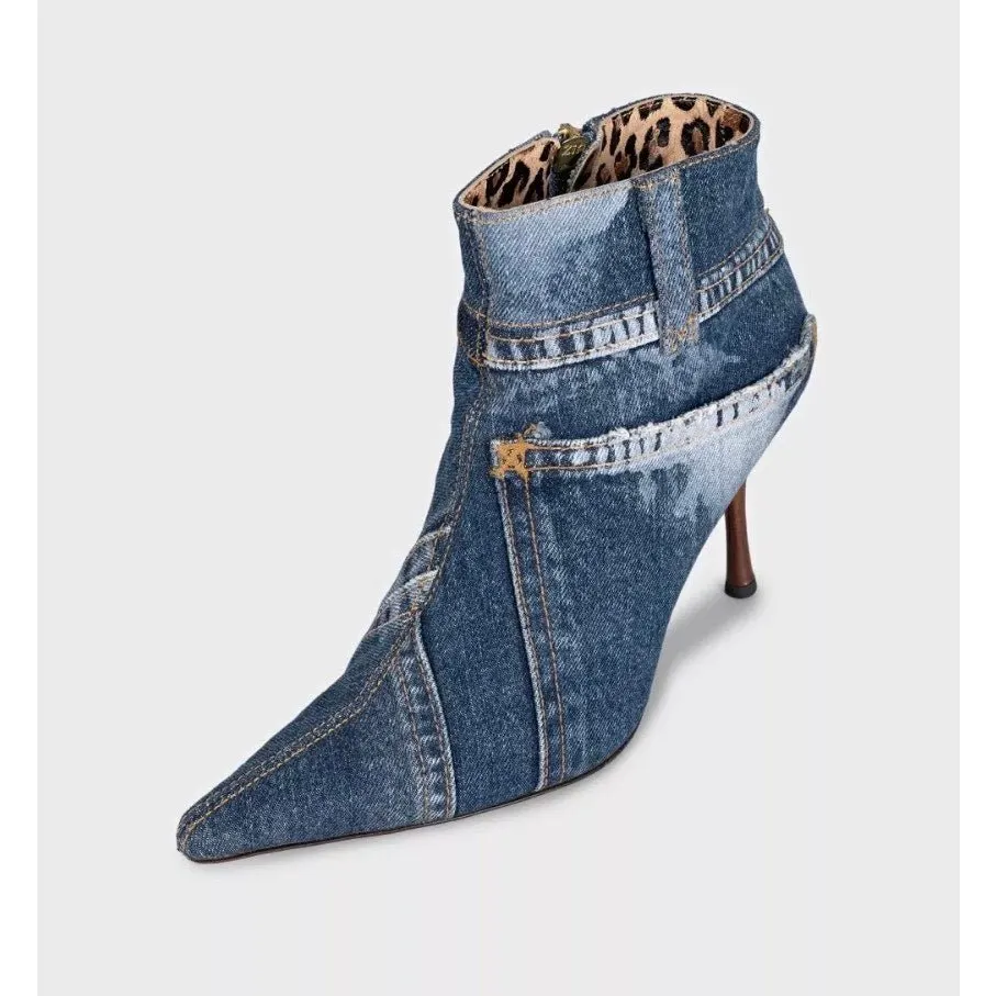 Dolce & Gabbana Denim Animal Print Ankle Boots Sz. 38.5 Pre-owned Blue Denim Good - Inside View