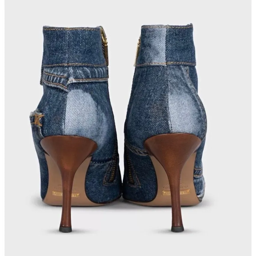 Dolce & Gabbana Denim Animal Print Ankle Boots Sz. 38.5 Pre-owned Blue Denim Good - Model View