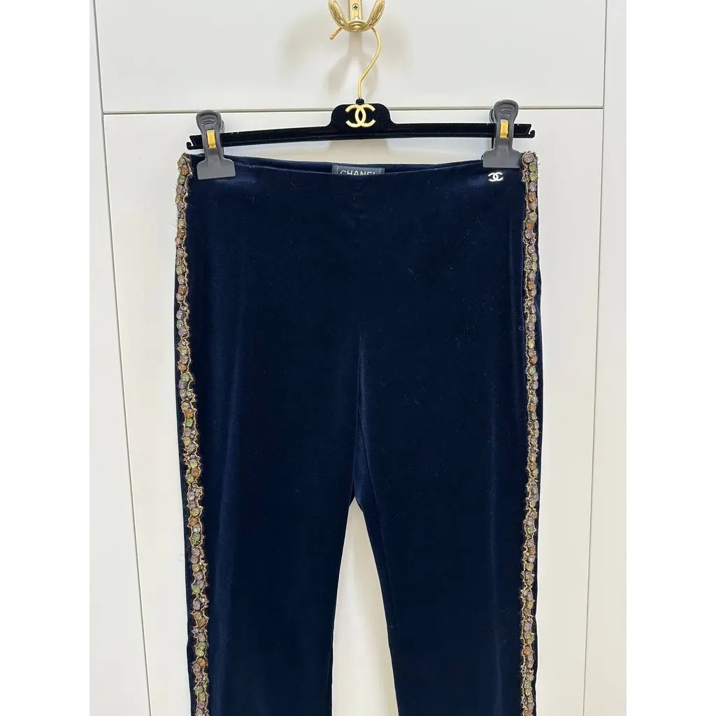 Chanel Vintage Navy Velvet Pants Sz.36 Pre-owned Navy Velvet Good - Back View