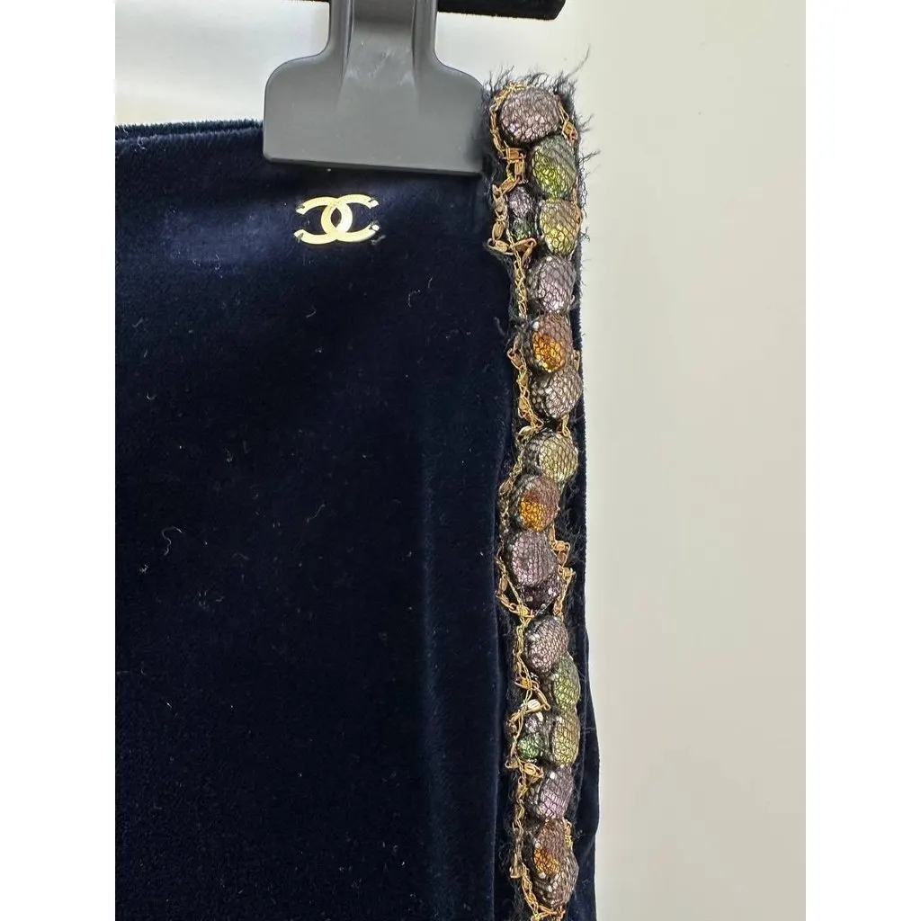 Chanel Vintage Navy Velvet Pants Sz.36 Pre-owned Navy Velvet Good - Inside View