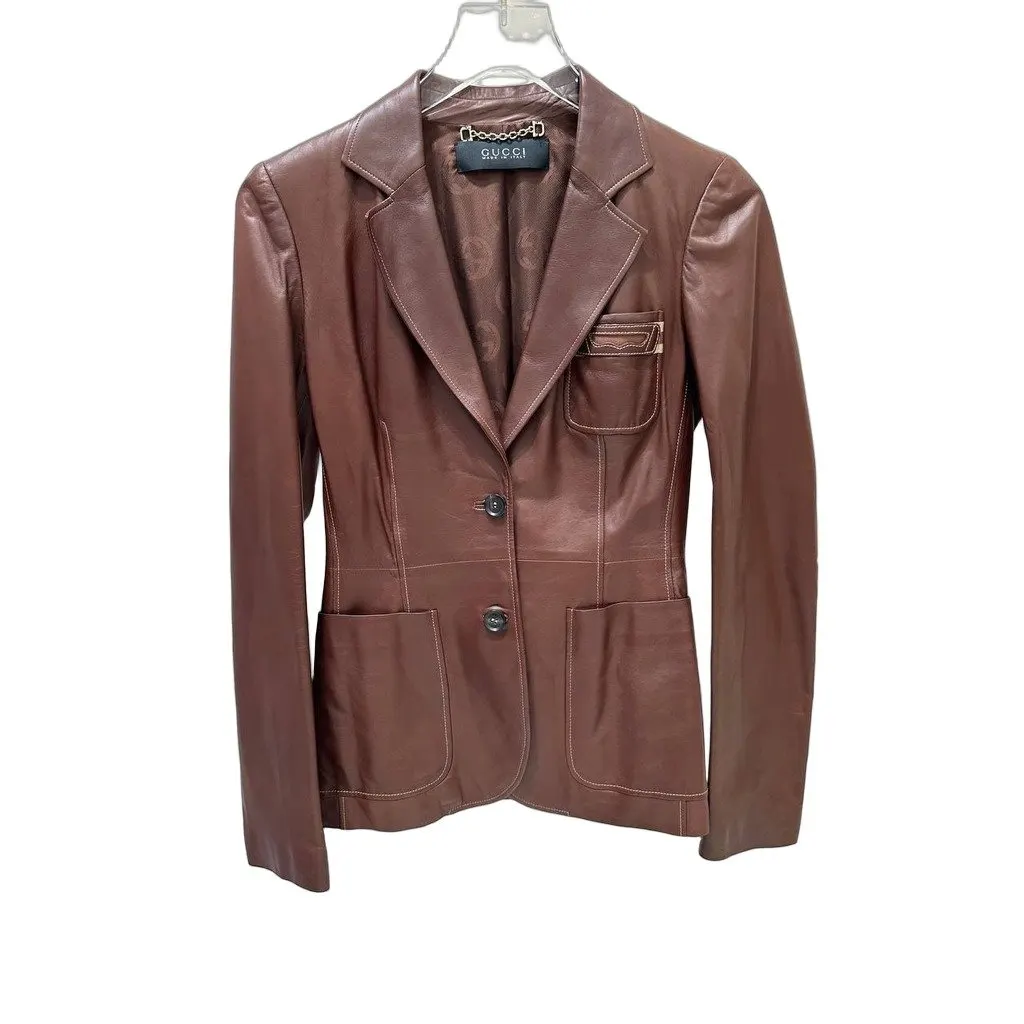Gucci Brown Leather Blazer Jacket Sz.Xs-S Pre-owned