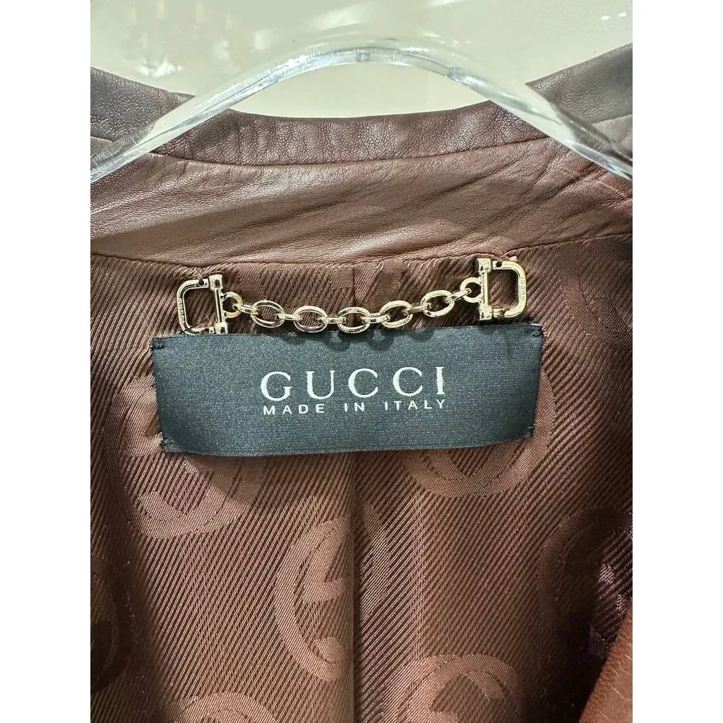 Gucci Brown Leather Blazer Jacket Sz.Xs-S Pre-owned Brown Leather Good - Inside View