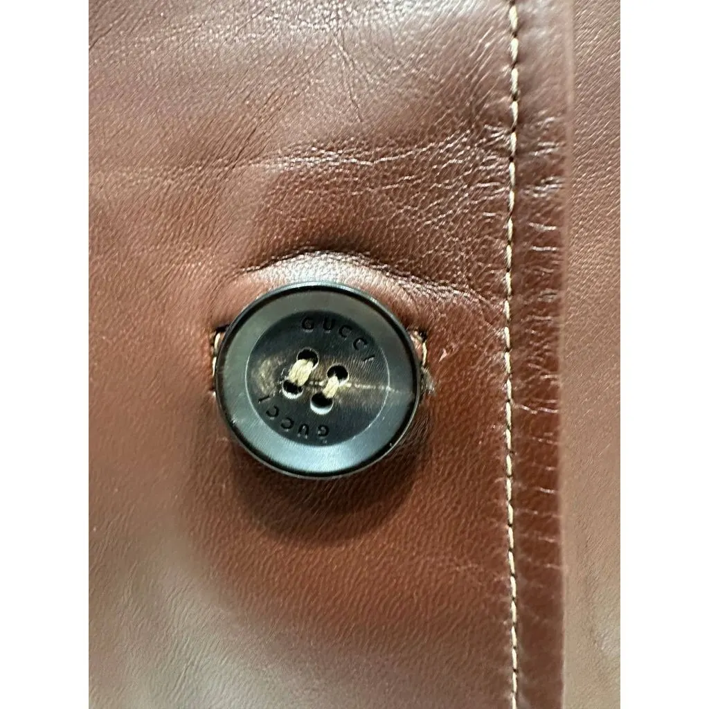 Gucci Brown Leather Blazer Jacket Sz.Xs-S Pre-owned Brown Leather Good - Model View