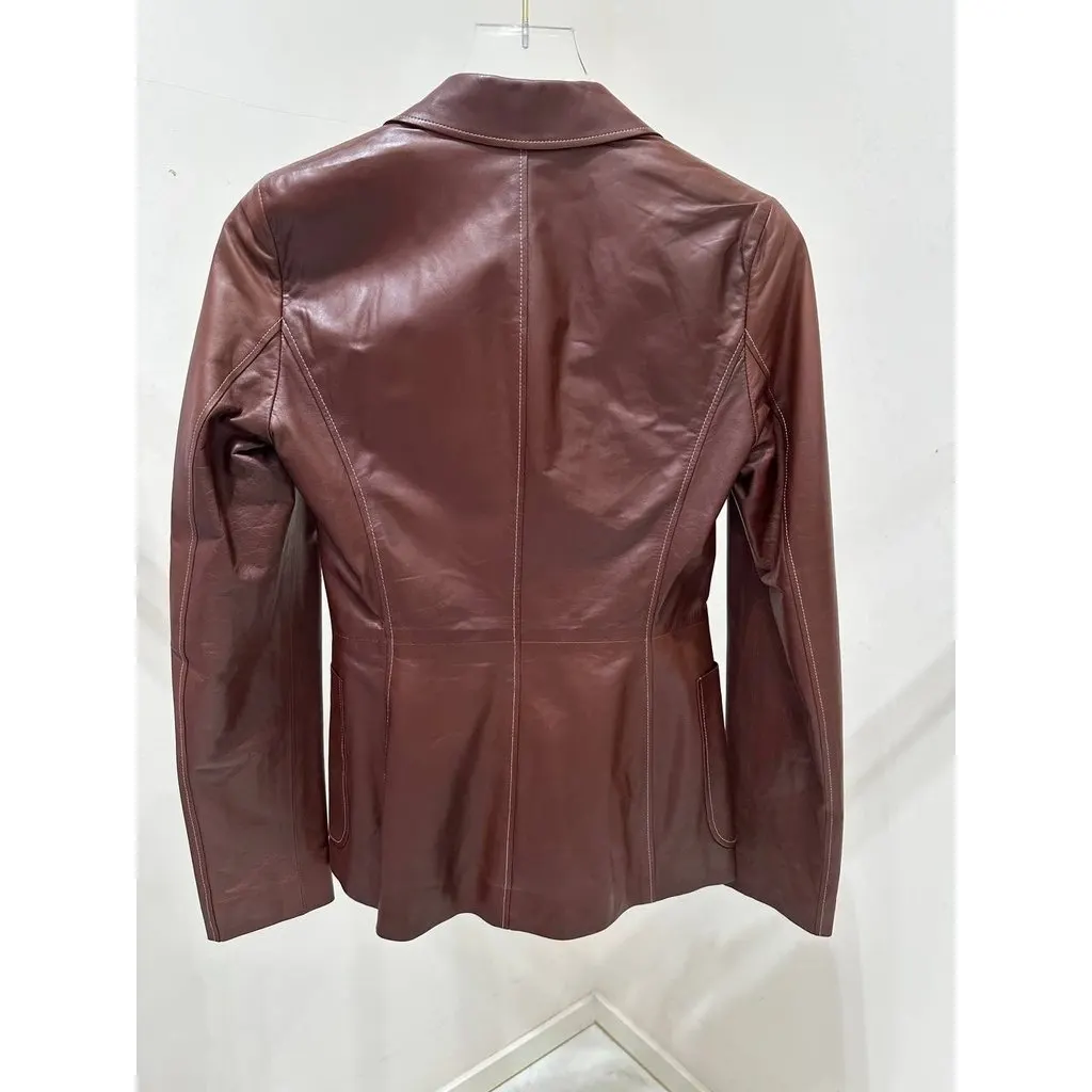 Gucci Brown Leather Blazer Jacket Sz.Xs-S Pre-owned Brown Leather Good - Box View