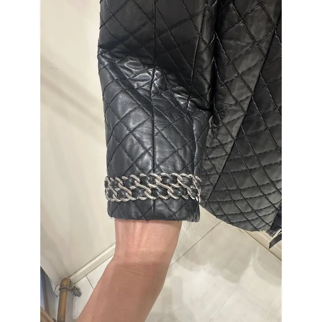 Balmain Paris Quilted Lambskin Leather Jacket - Size 40 Pre-owned Black Leather Good - Model View