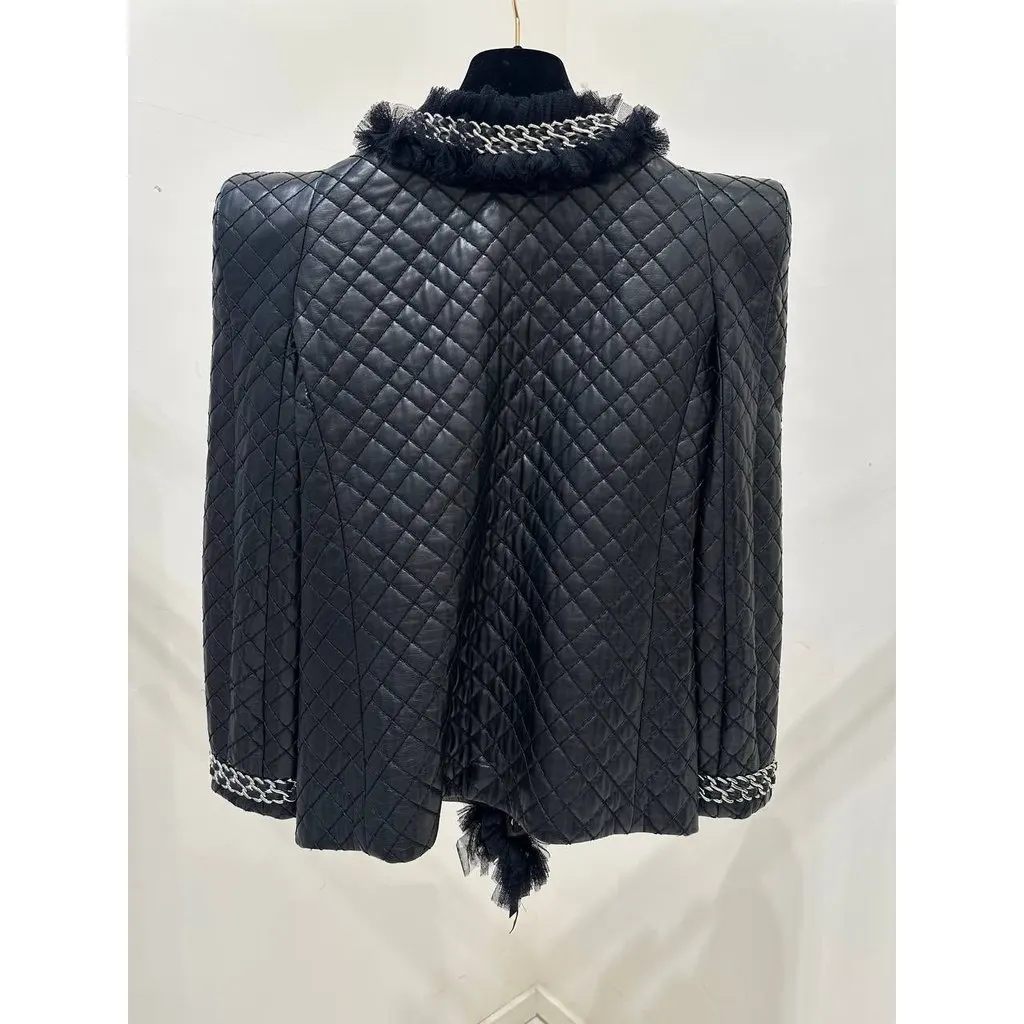 Balmain Paris Quilted Lambskin Leather Jacket - Size 40 Pre-owned Black Leather Good - Box View