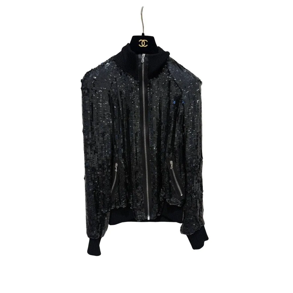Dolce & Gabbana Black Sequin Bomber Jacket Sz.38 Pre-owned