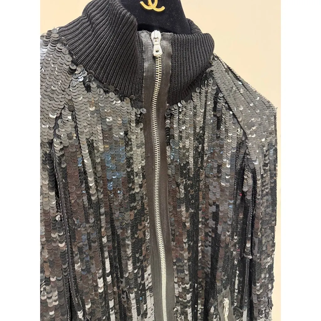 Dolce & Gabbana Black Sequin Bomber Jacket Sz.38 Pre-owned Black Silk Good - Back View