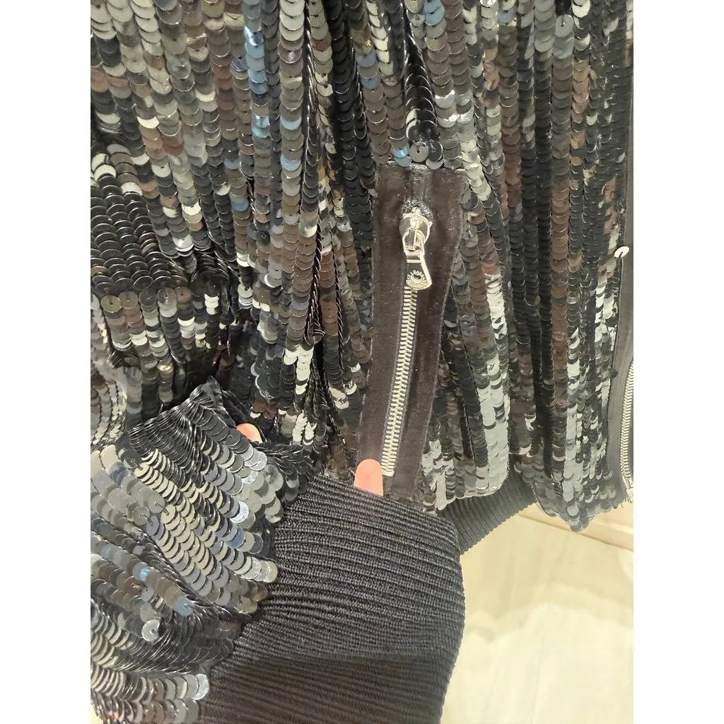 Dolce & Gabbana Black Sequin Bomber Jacket Sz.38 Pre-owned Black Silk Good - Model View
