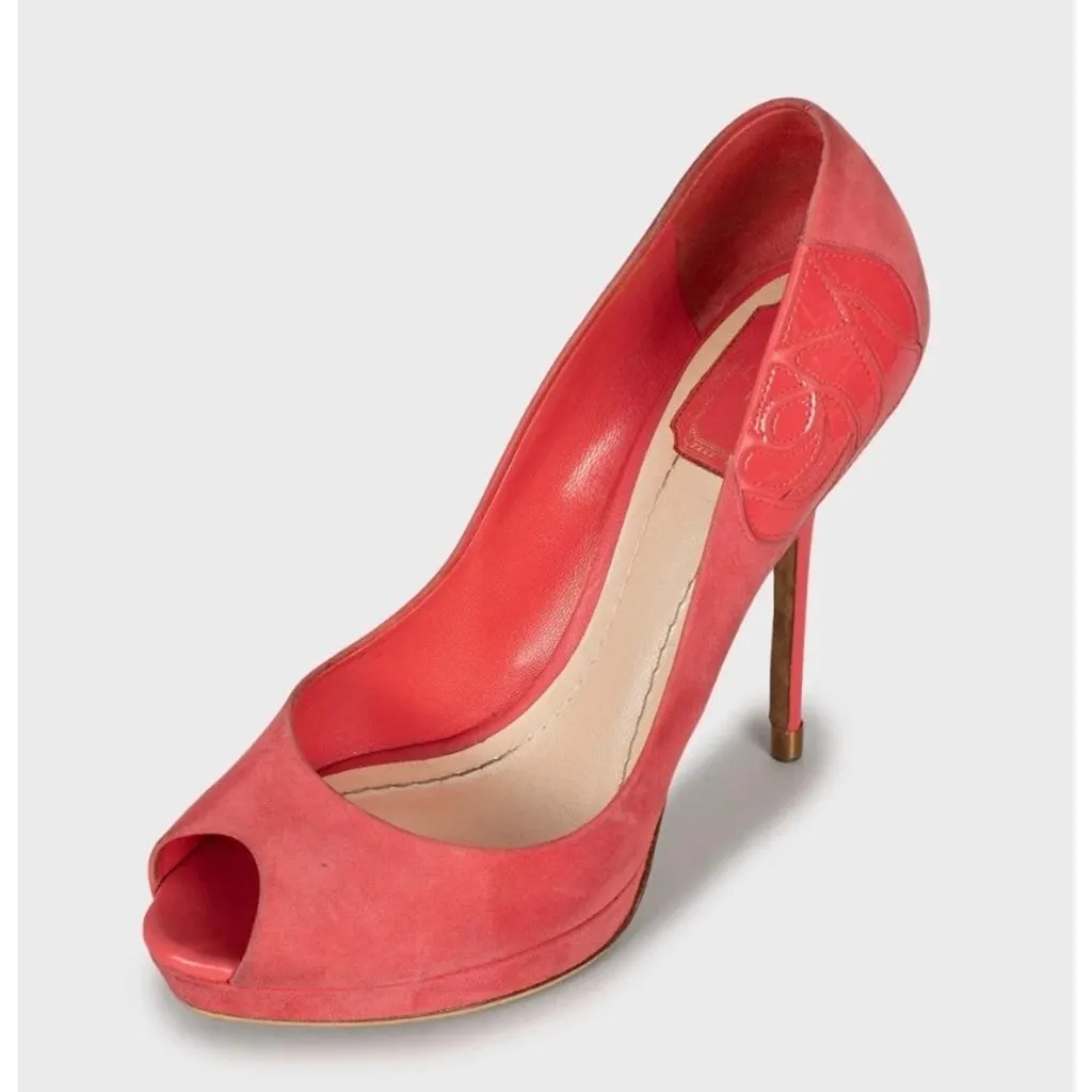 Christian Dior Pink Suede Open Toe Stiletto Pumps Sz.39 Pre-owned Pink Suede Good - Inside View