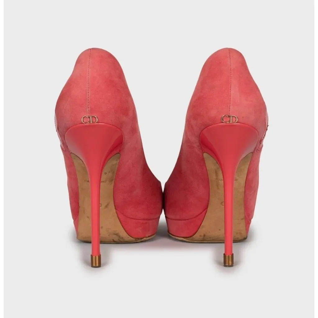 Christian Dior Pink Suede Open Toe Stiletto Pumps Sz.39 Pre-owned Pink Suede Good - Model View