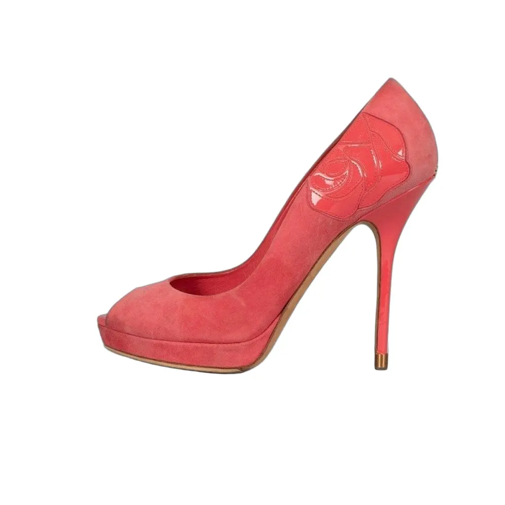 Dior Pink Suede Open Toe Stiletto Pumps Sz.39 Pre-owned Pink Suede Good - Front View