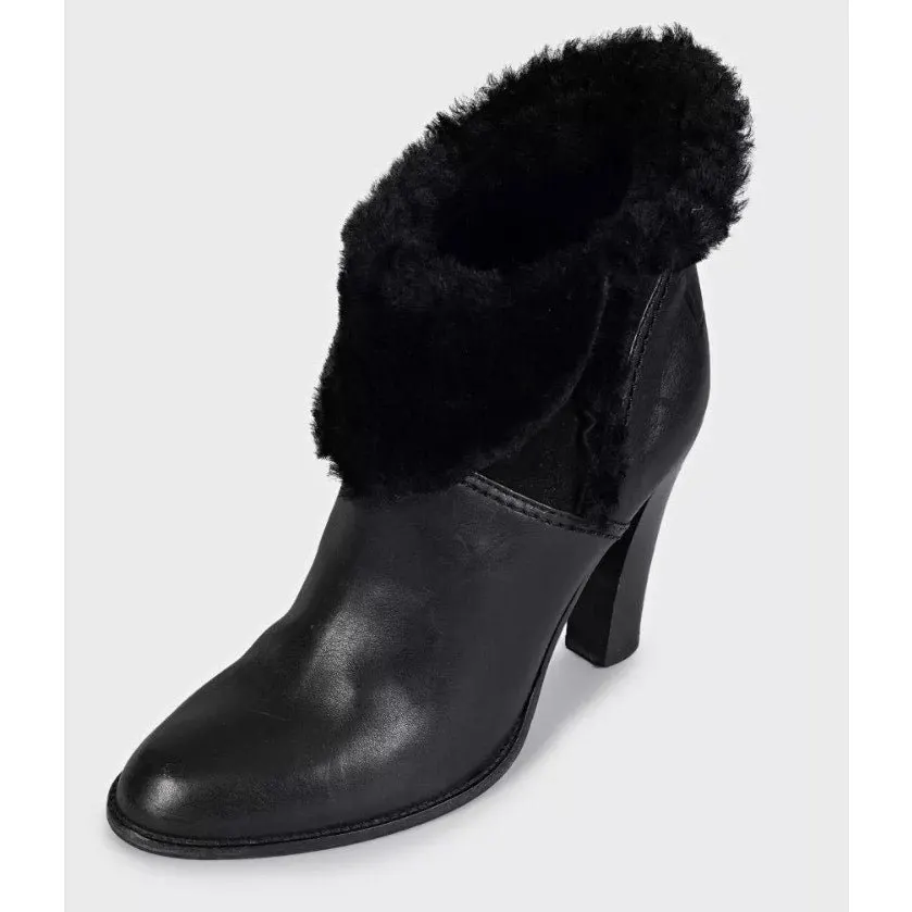 Christian Dior Black Leather Fur Trim Heel Ankle Boots 38.5 Pre-owned Black Leather Good - Inside View