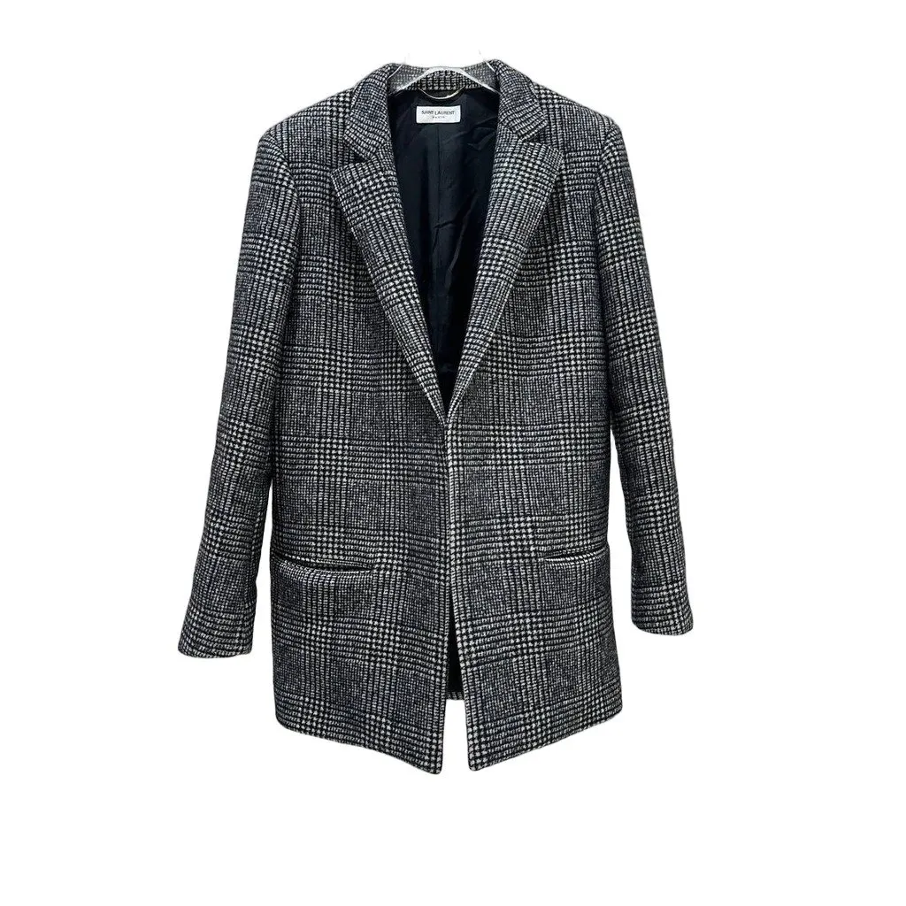 Saint Laurent Paris Plaid Wool Blazer Coat F40 Pre-owned