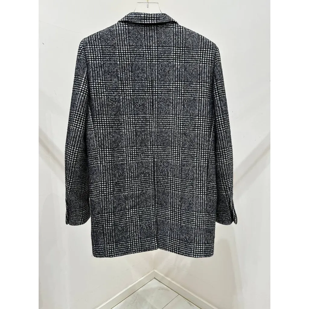 Saint Laurent Paris Plaid Wool Blazer Coat F40 Pre-owned Black Wool Good - Back View