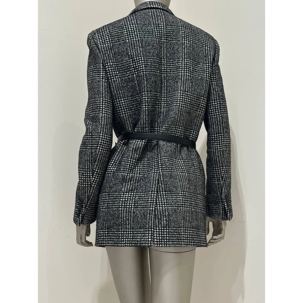 Saint Laurent Paris Plaid Wool Blazer Coat F40 Pre-owned Black Wool Good - Model View