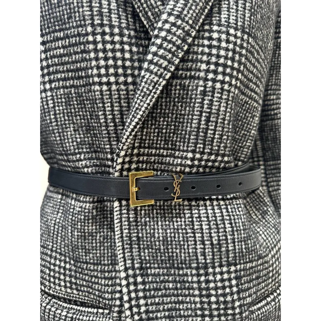 Saint Laurent Paris Plaid Wool Blazer Coat F40 Pre-owned Black Wool Good - Box View