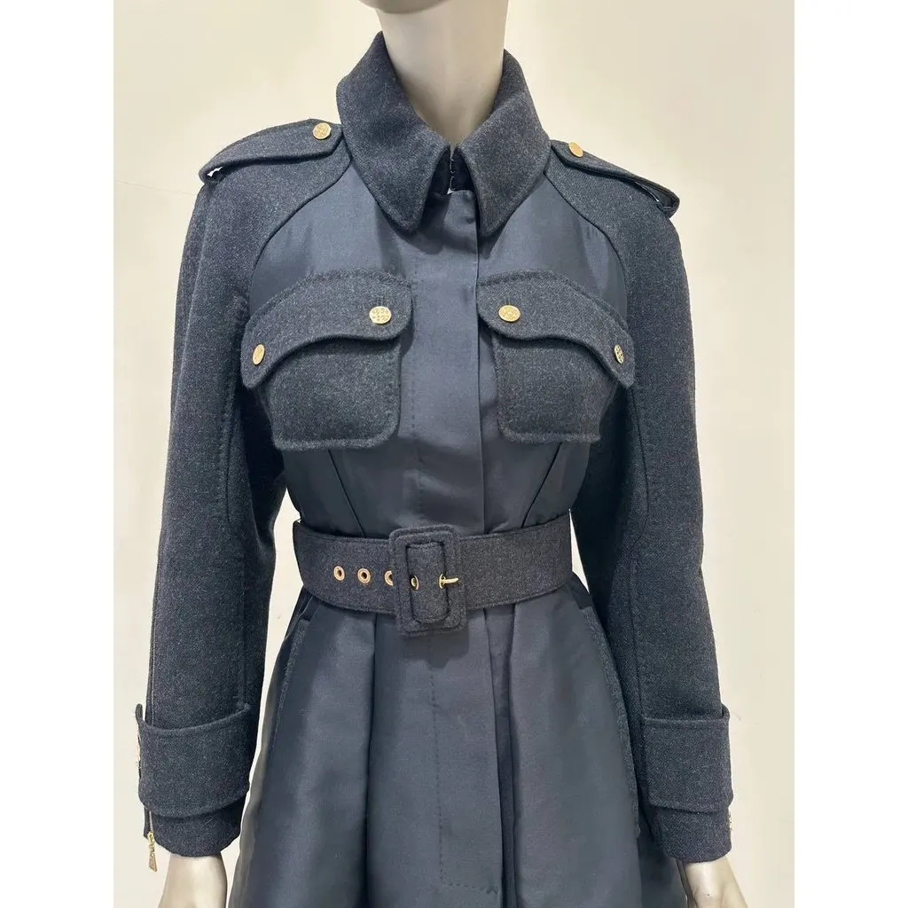 Louis Vuitton Wool & Silk Military-Style Dress Coat Sz.38 Pre-owned Black Wool Good - Inside View