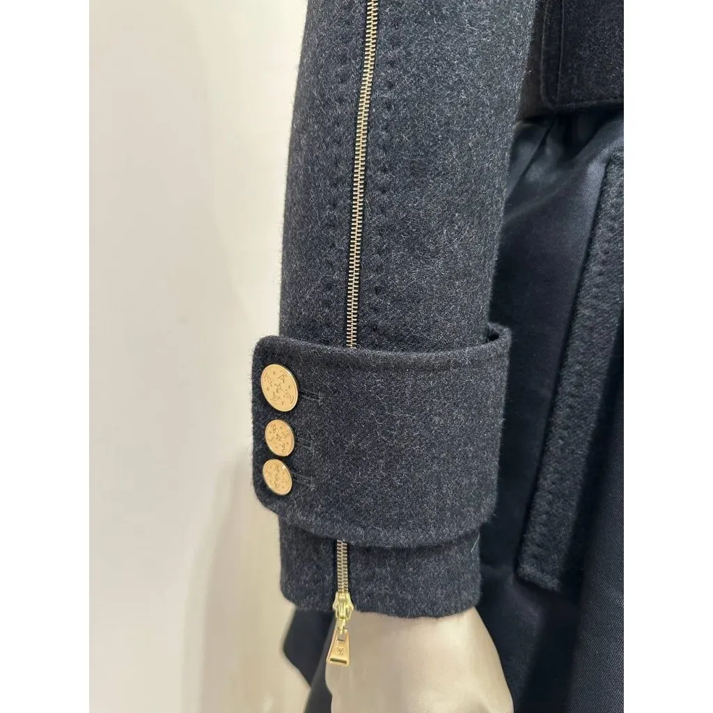 Louis Vuitton Wool & Silk Military-Style Dress Coat Sz.38 Pre-owned Black Wool Good - Box View