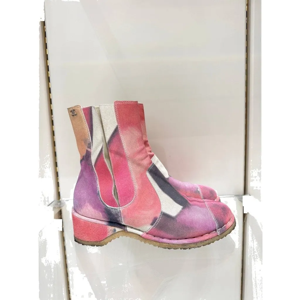 Chanel Multicolor Suede Ankle Boots, Size 38 Pre-owned