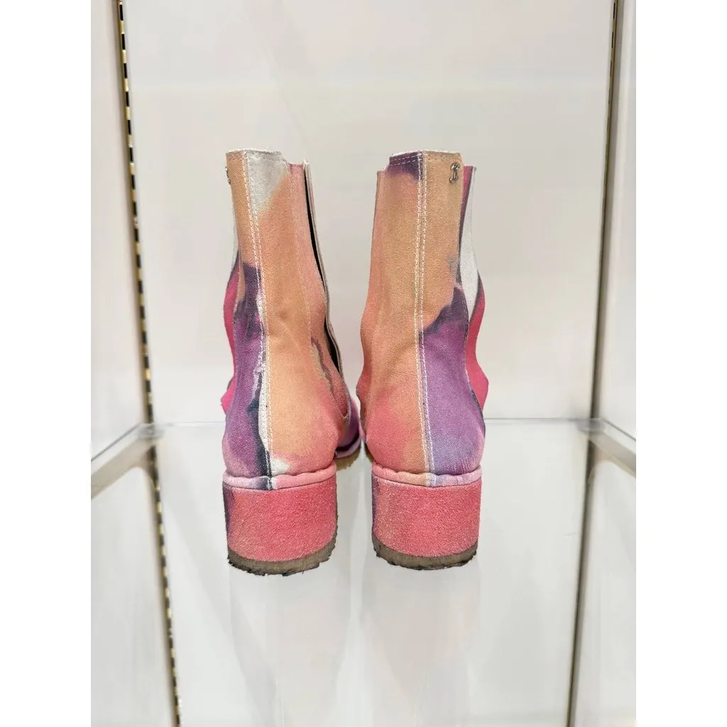 Chanel Multicolor Suede Ankle Boots, Size 38 Pre-owned Beige Suede Good - Inside View