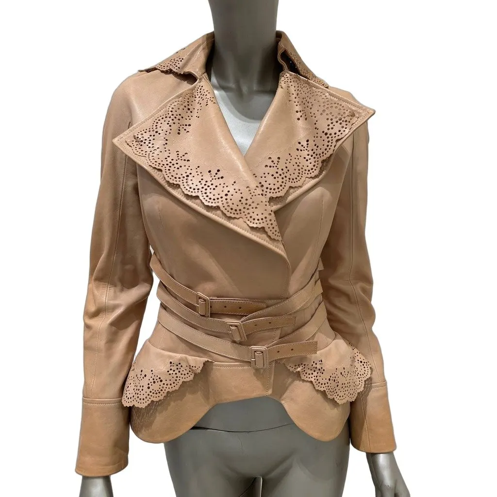 Christian Dior Vintage Beige Perforated Leather Jacket Sz.38 Pre-owned