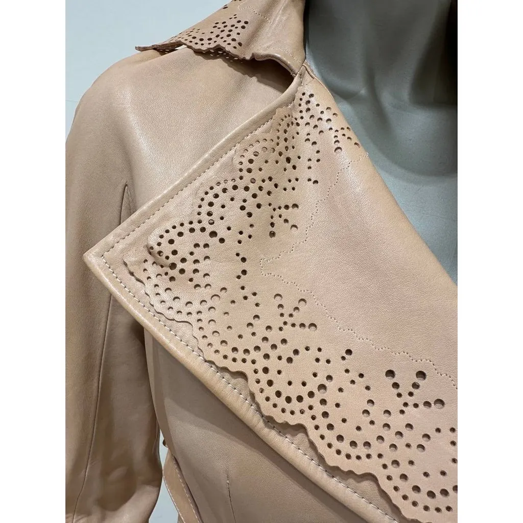 Christian Dior Vintage Beige Perforated Leather Jacket Sz.38 Pre-owned Beige Leather Good - Back View