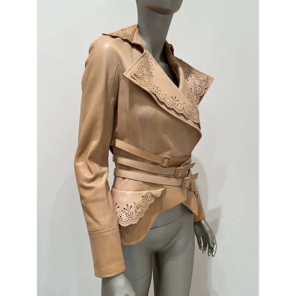 Christian Dior Vintage Beige Perforated Leather Jacket Sz.38 Pre-owned Beige Leather Good - Inside View