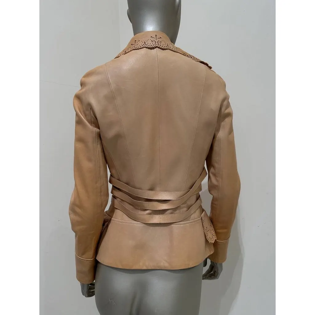 Christian Dior Vintage Beige Perforated Leather Jacket Sz.38 Pre-owned Beige Leather Good - Model View