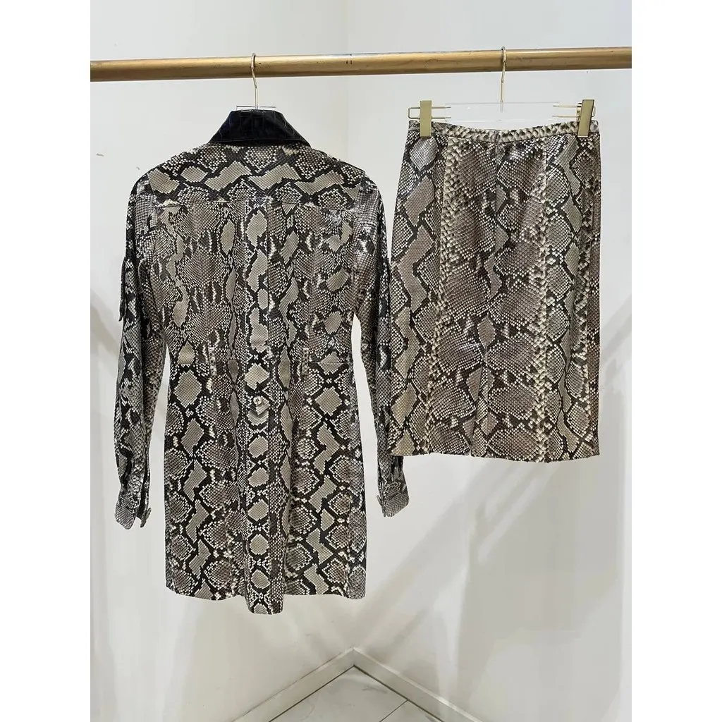 Dolce & Gabbana 2005 Vintage Skirt Suit Set Sz.38 Pre-owned Black Leather Good - Box View
