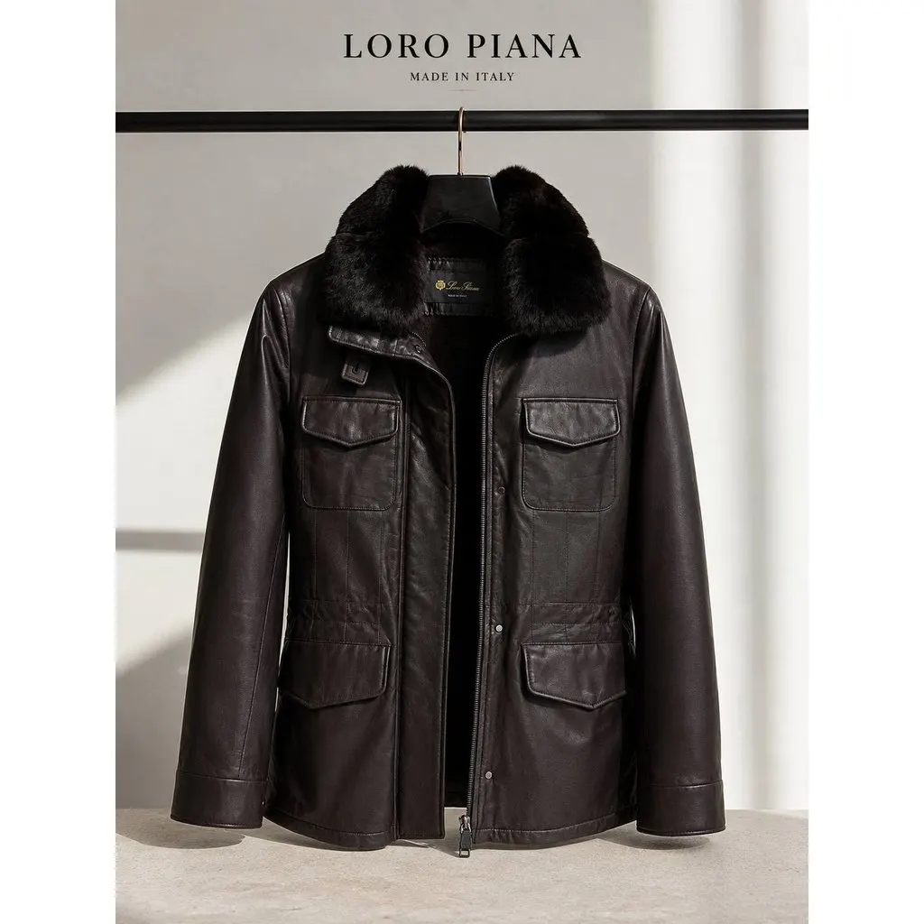 Loro Piana Vintage Brown Leather Jacket Collar Sz.42 Brown Leather Good - Back View