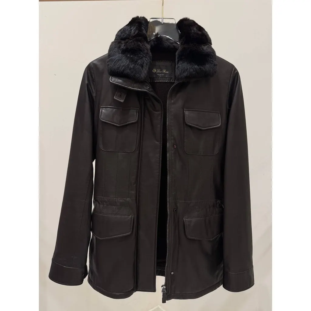 Loro Piana Vintage Brown Leather Jacket Collar Sz.42 Brown Leather Good - Inside View