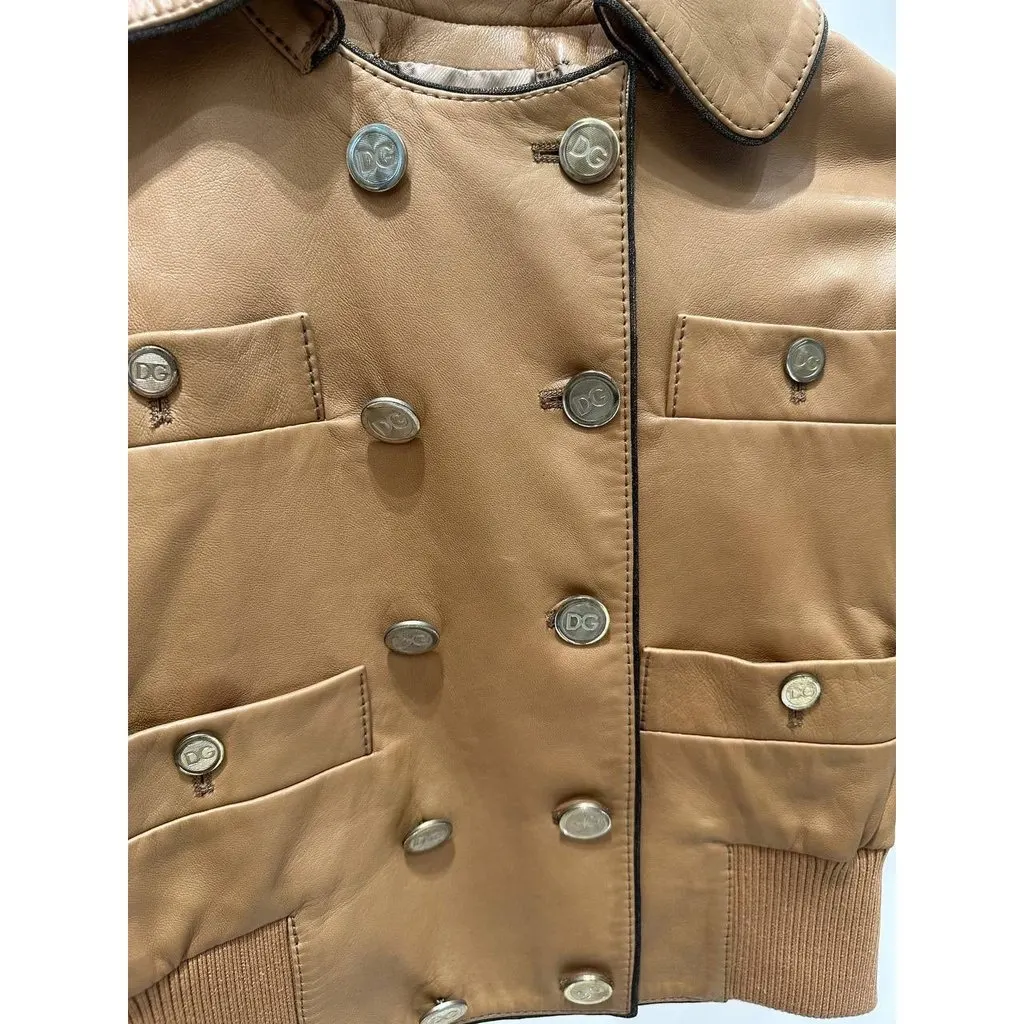 Dolce & Gabbana Vintage Tan Leather Cropped Jacket Sz.40 Pre-owned MultiColor Leather Good - Back View