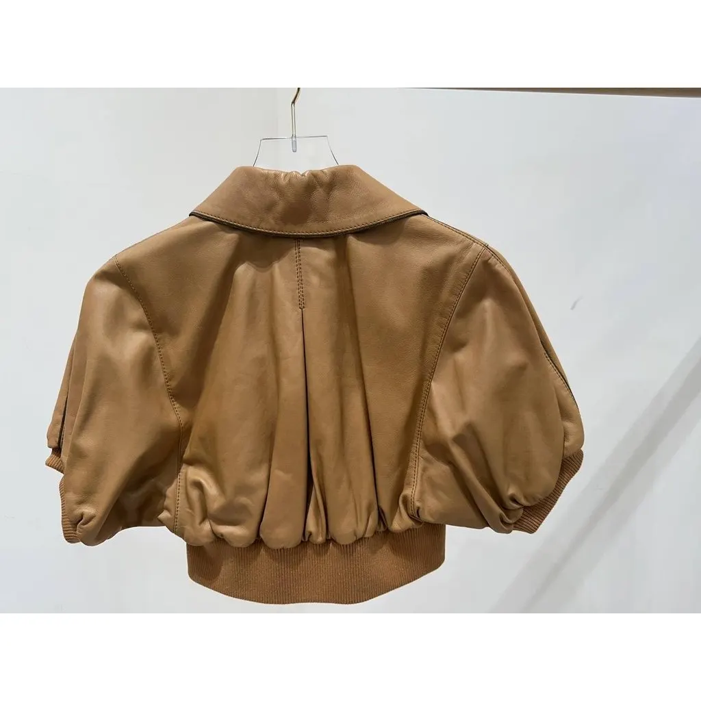 Dolce & Gabbana Vintage Tan Leather Cropped Jacket Sz.40 Pre-owned MultiColor Leather Good - Model View