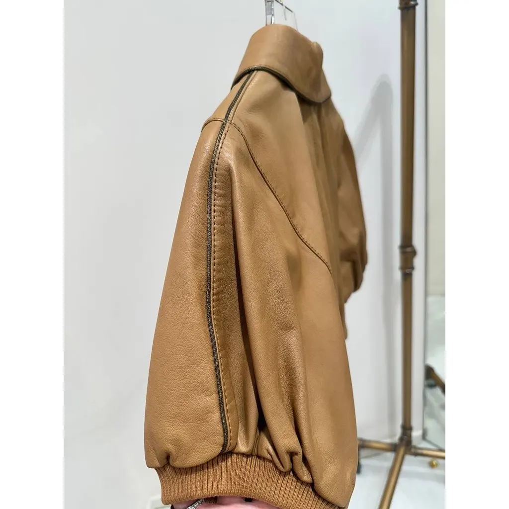 Dolce & Gabbana Vintage Tan Leather Cropped Jacket Sz.40 Pre-owned MultiColor Leather Good - Box View