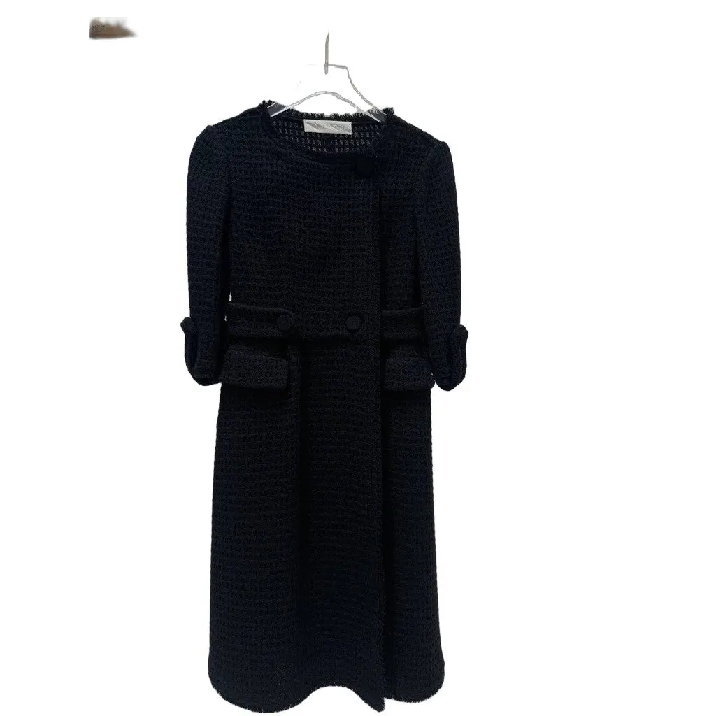 valentino Vintage Black Textured A-Line Coat Sz.6 Pre-owned