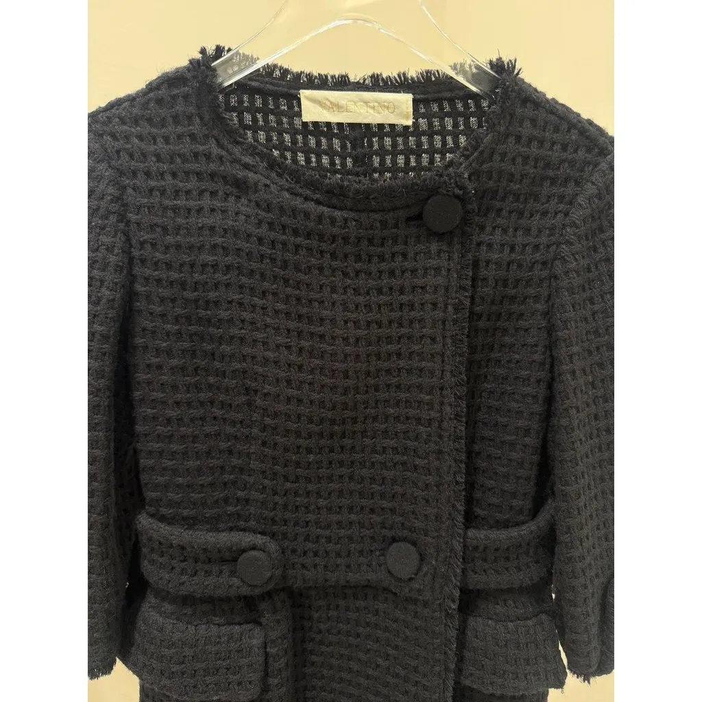 valentino Vintage Black Textured A-Line Coat Sz.6 Pre-owned Black Good - Back View
