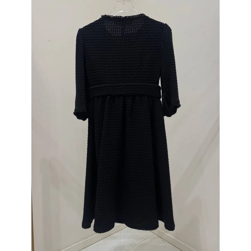 valentino Vintage Black Textured A-Line Coat Sz.6 Pre-owned Black Good - Inside View