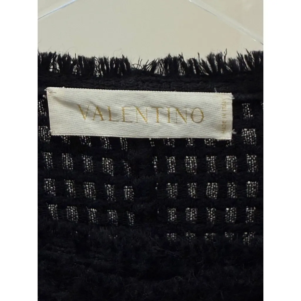 valentino Vintage Black Textured A-Line Coat Sz.6 Pre-owned Black Good - Model View