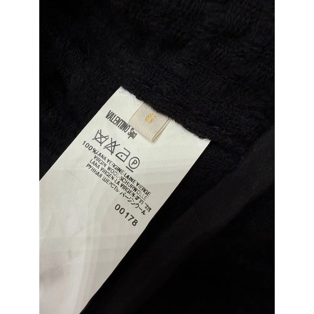 valentino Vintage Black Textured A-Line Coat Sz.6 Pre-owned Black Good - Box View