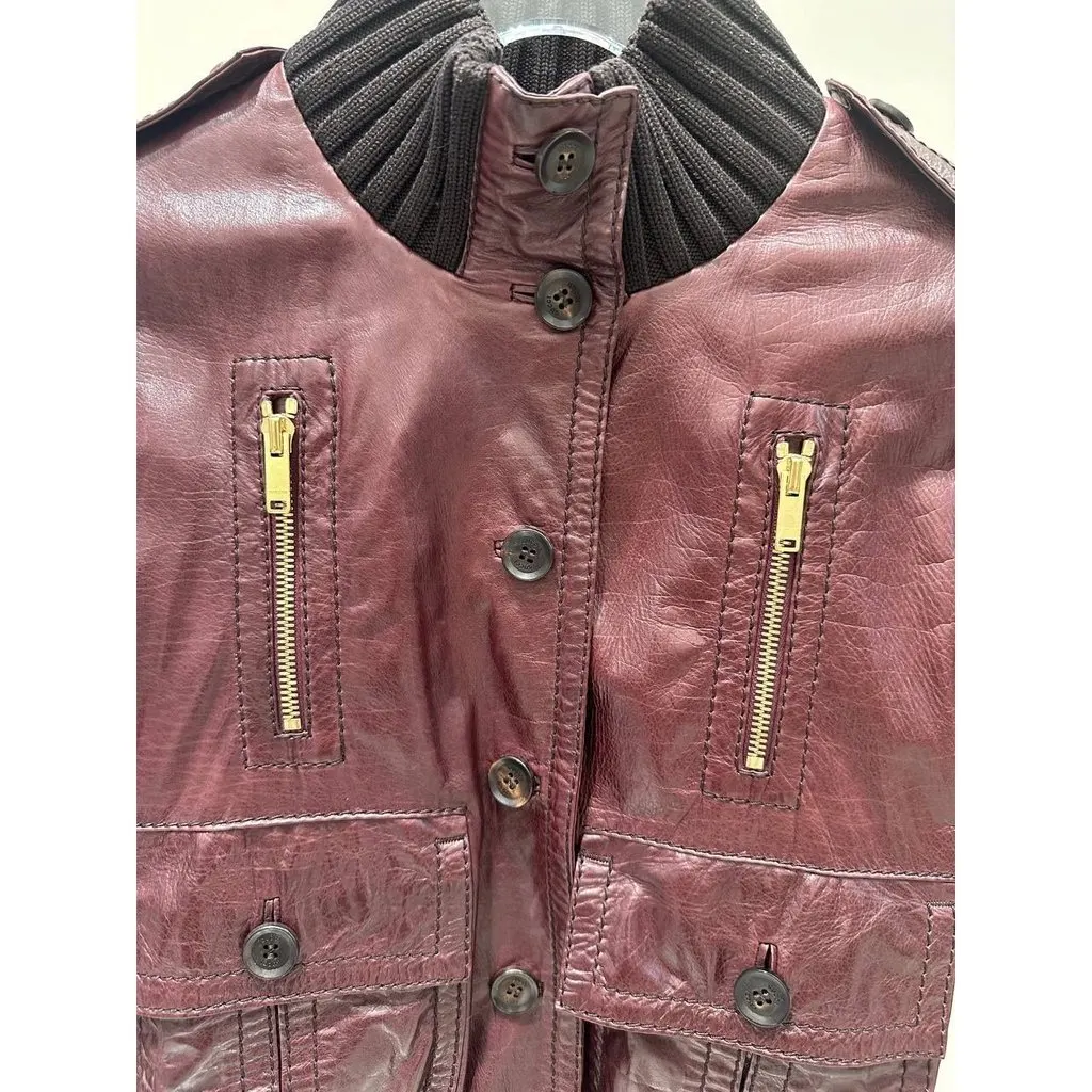 Gucci Vintage Tom Ford Era Burgundy Nappa Leather Jacket Sz.38 Pre-owned Burgundy Leather Good - Back View