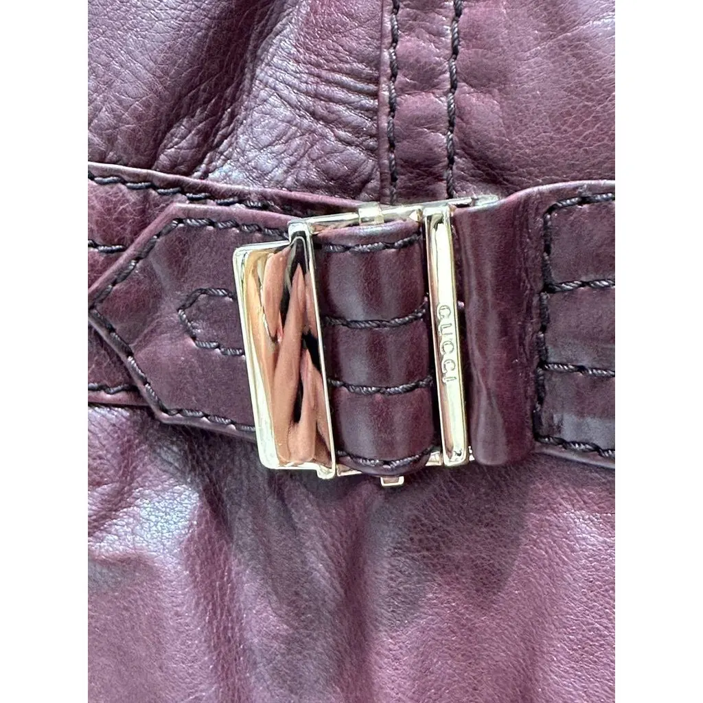 Gucci Vintage Tom Ford Era Burgundy Nappa Leather Jacket Sz.38 Pre-owned Burgundy Leather Good - Model View